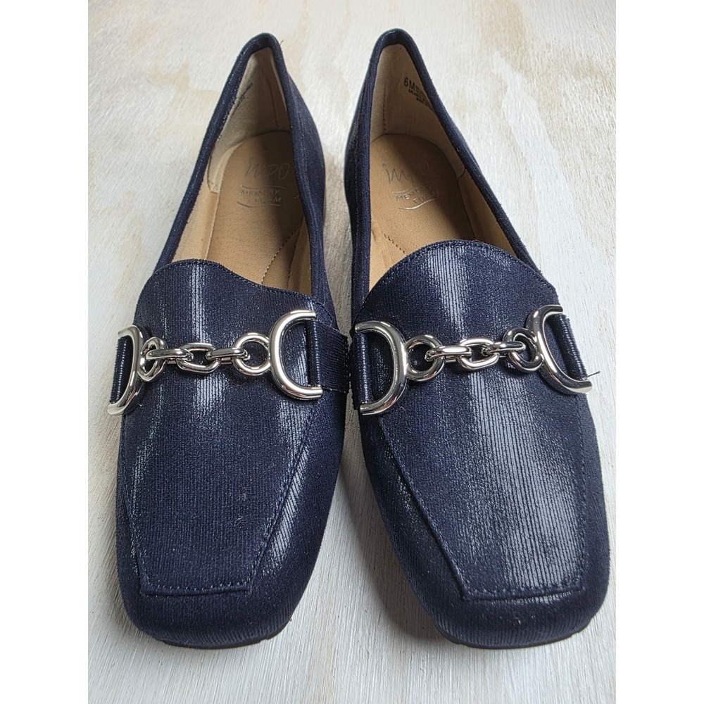 Impo Balbina Navy Blue Shimmer Horsebit Loafers Memory Foam Flats Women 6M